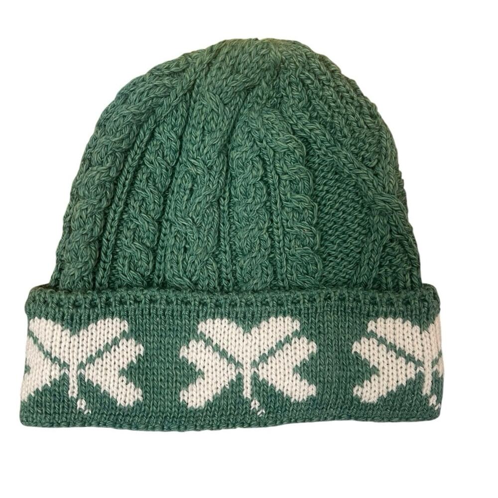 Aran Sweater Market Shamrock Made In Ireland 100% Merino Wool Cable Knit Beanie